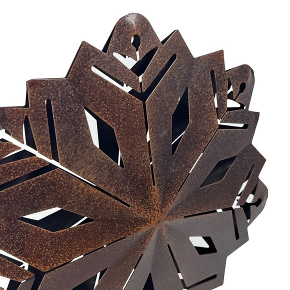 Snowflake Die-cut Tree Topper Copper Brown Rustic Colored Christmas Metal Decor - Picture 2 of 7